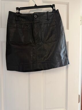 Maeve Black Faux Leather Mini Skirt with Front Pockets